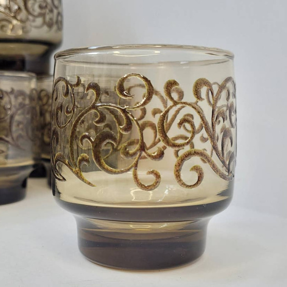 Vintage Libbey Empire Scroll Prado 2 A‎ Pair Rocks Stacking Glasses Drinkware